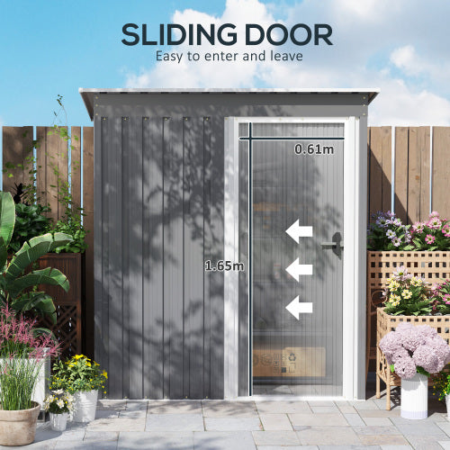 Outsunny 5 X 3ft Garden Storage Shed With Sliding Door And Sloped Roof Outdoor Equipment Tool, Light Grey