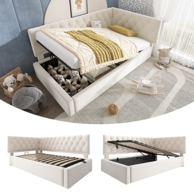 Daybed Upholstered Bed With Storage, 3FT Single Sofa Bed 90 X 190 Cm, Ottoman Bed With Hydraulic Storage, Metal Slatted Bed Frame, Velvet, No Mattres