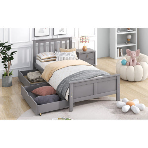 Mattress Not Included Wooden Solid Gray Pine Storage Bed With Drawers Bed Furniture Frame For Adults, Kids, Teenagers 3ft Single Gray 190x90cm