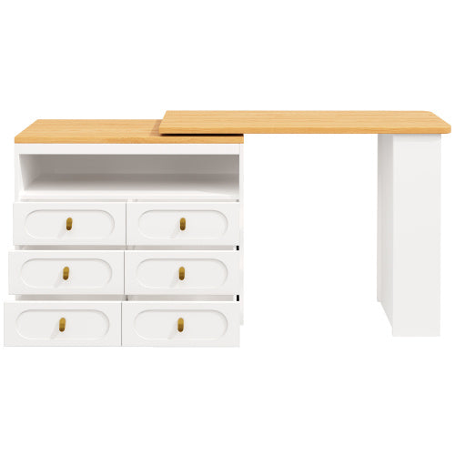 360 Rotating Bar Table Main Body 137 X 39 X 90 Cm, Coffee Bar Furniture, Rotating Dining Bar With Storage, Kitchen Island, With Spice Rack, Six Drawers, Open Storage Space, White