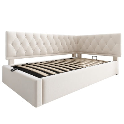 Daybed Upholstered Bed With Storage, 3FT Single Sofa Bed 90 X 190 Cm, Ottoman Bed With Hydraulic Storage, Metal Slatted Bed Frame, Velvet, No Mattres