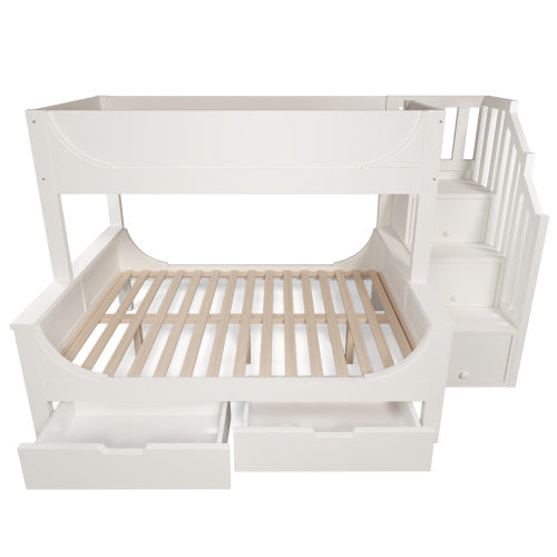 Bunk Beds For Kids, Staircase Bunk With Drawers And Storage, Children's Bed With Storage Unit, Double Bunk Bed For Family With Multiple Children,olid Wood, White