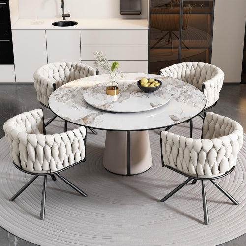 Velvet Dining Chair, Single Light Luxury Living Room Bedroom Swivel Chair, Leisure Swivel Chair With Four Metal Support Legs, Beige