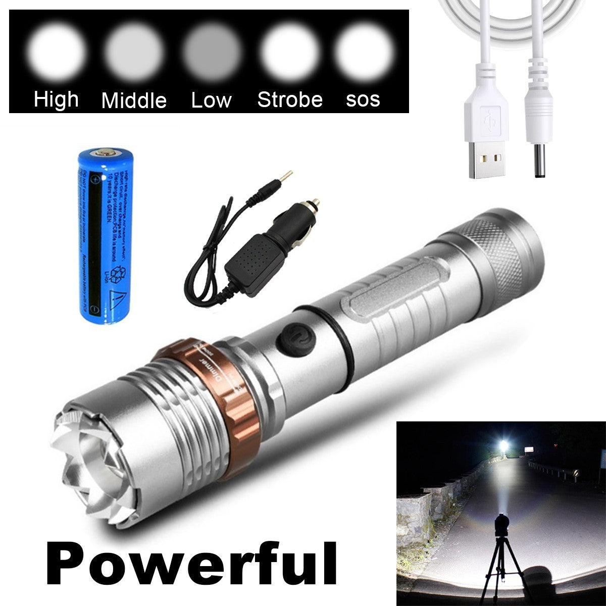 LED Tactical Flashlight Rechargeable LED Work Light Super Bright Torch Emergency Light Escape Hammer