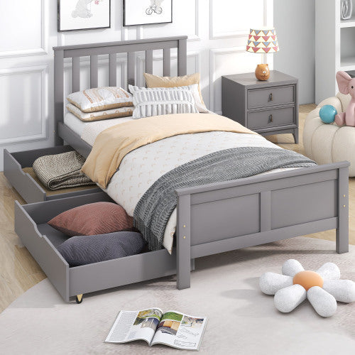 Mattress Not Included Wooden Solid Gray Pine Storage Bed With Drawers Bed Furniture Frame For Adults, Kids, Teenagers 3ft Single Gray 190x90cm