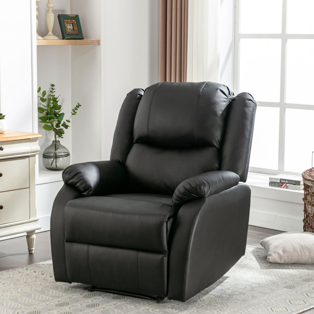 Recliner Chair For The Elderly, PU Leather Upholstered Chair With Side Pockets, Recliner Armchair Adjustable For Living Room Bedroom,Black