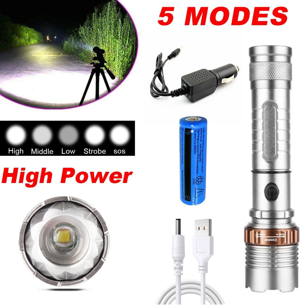 LED Tactical Flashlight Rechargeable LED Work Light Super Bright Torch Emergency Light Escape Hammer
