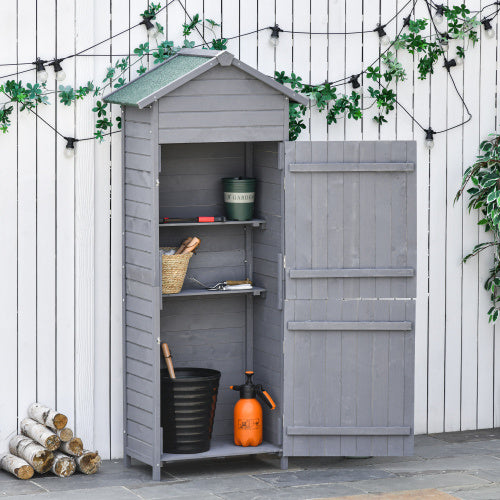 Outsunny Wooden Garden Storage Shed Utility Gardener Cabinet W 3 Shelves, Tilted-felt Roof And Two Lockable Doors, 79cm X 49cm X 191.5cm, Dark Grey