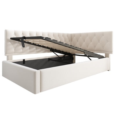 Daybed Upholstered Bed With Storage, 3FT Single Sofa Bed 90 X 190 Cm, Ottoman Bed With Hydraulic Storage, Metal Slatted Bed Frame, Velvet, No Mattres