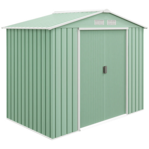 Outsunny 7 X 4ft Metal Garden Shed, Outdoor Storage Tool House With Ventilation Slots, Foundation Kit And Lockable Double Doors, Light Green