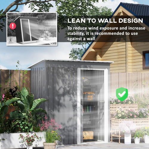 Outsunny 5 X 3ft Garden Storage Shed With Sliding Door And Sloped Roof Outdoor Equipment Tool, Light Grey