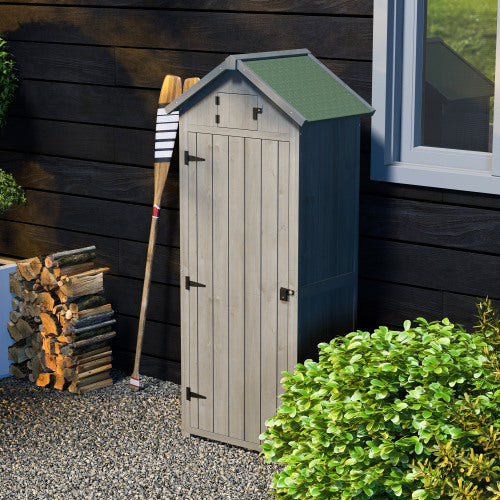 Outsunny Wooden Garden Shed, Utility Outdoor Small Shed With Lockable Double Doors, Shelves And Roof Hatch, Grey