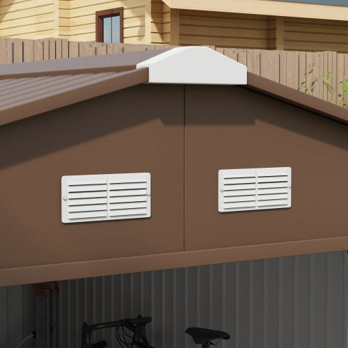 Outsunny 13 X 11ft Metal Garden Shed, Outdoor Storage Tool House With Ventilation Slots, Foundation Kit And Lockable Double Doors, Light Brown