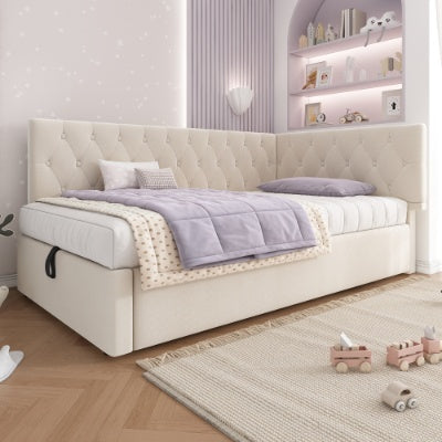 Daybed Upholstered Bed With Storage, 3FT Single Sofa Bed 90 X 190 Cm, Ottoman Bed With Hydraulic Storage, Metal Slatted Bed Frame, Velvet, No Mattres