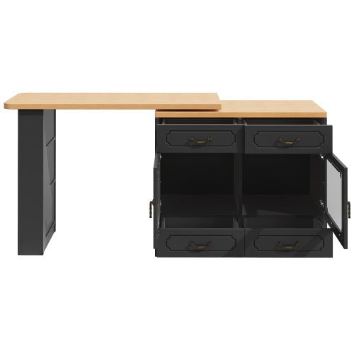 360 Rotation, Bar Table Main Body 135-203 X 39 X 92.8 Cm, Coffee Bar Furniture, Rotatable Dining Bar With Storage, Kitchen Island, Double Doors With Four Drawers, 3-tier Open Storage Space, Black
