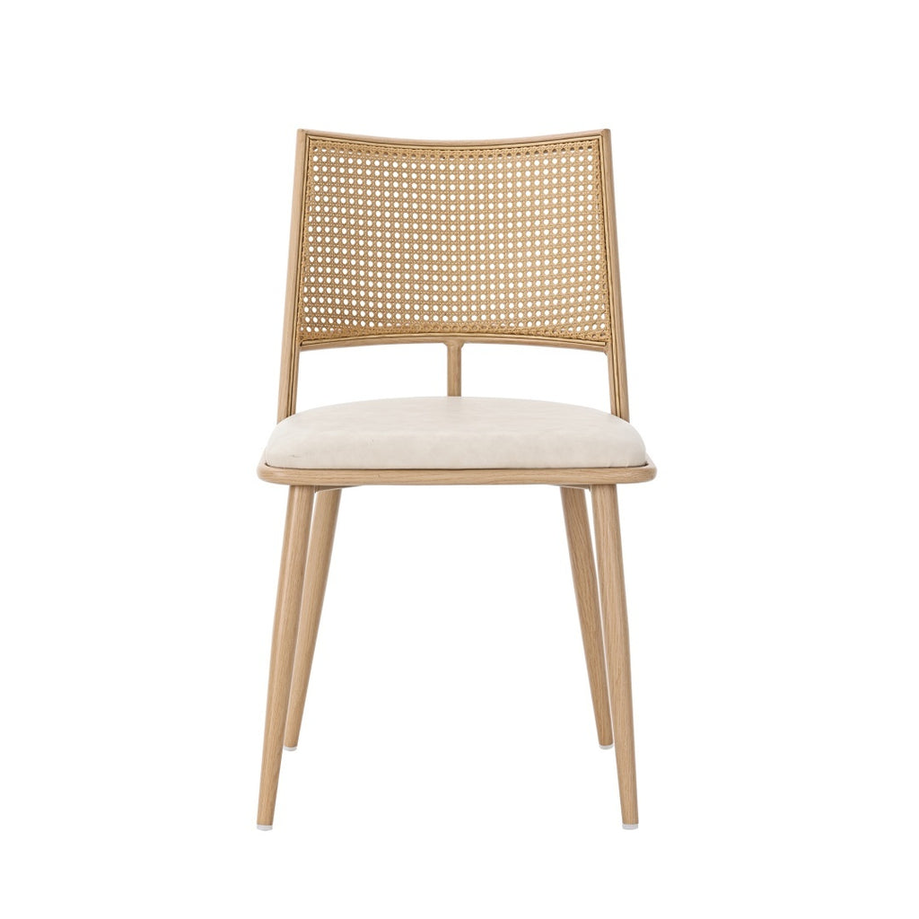 Set Of 4, PU Seat, Rattan Backrest, Bamboo Kitchen Chair With Imitation Rattan Backrest And Retro Side Armchair, Suitable For Home, Restaurant, Living Room, Cafe,beige