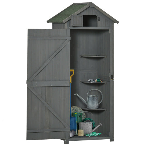 Outsunny Wooden Garden Shed, Utility Outdoor Small Shed With Lockable Double Doors, Shelves And Roof Hatch, Grey