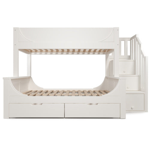 Bunk Beds For Kids, Staircase Bunk With Drawers And Storage, Children's Bed With Storage Unit, Double Bunk Bed For Family With Multiple Children,olid Wood, White