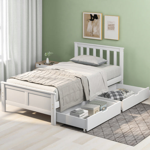 Wooden Solid White Pine Storage Bed With Drawers Bed Furniture Frame For Adults, Kids, Teenagers 3ft Single White 190x90cm