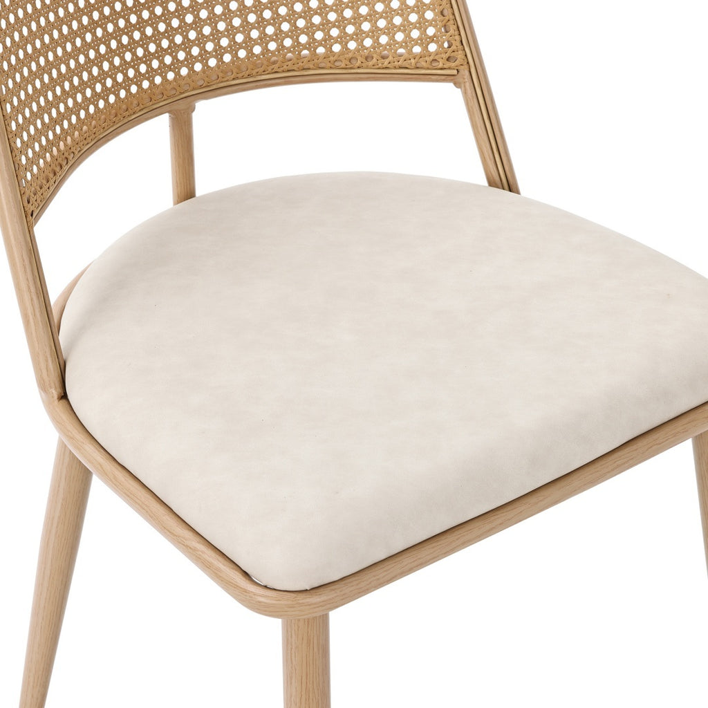 Set Of 4, PU Seat, Rattan Backrest, Bamboo Kitchen Chair With Imitation Rattan Backrest And Retro Side Armchair, Suitable For Home, Restaurant, Living Room, Cafe,beige