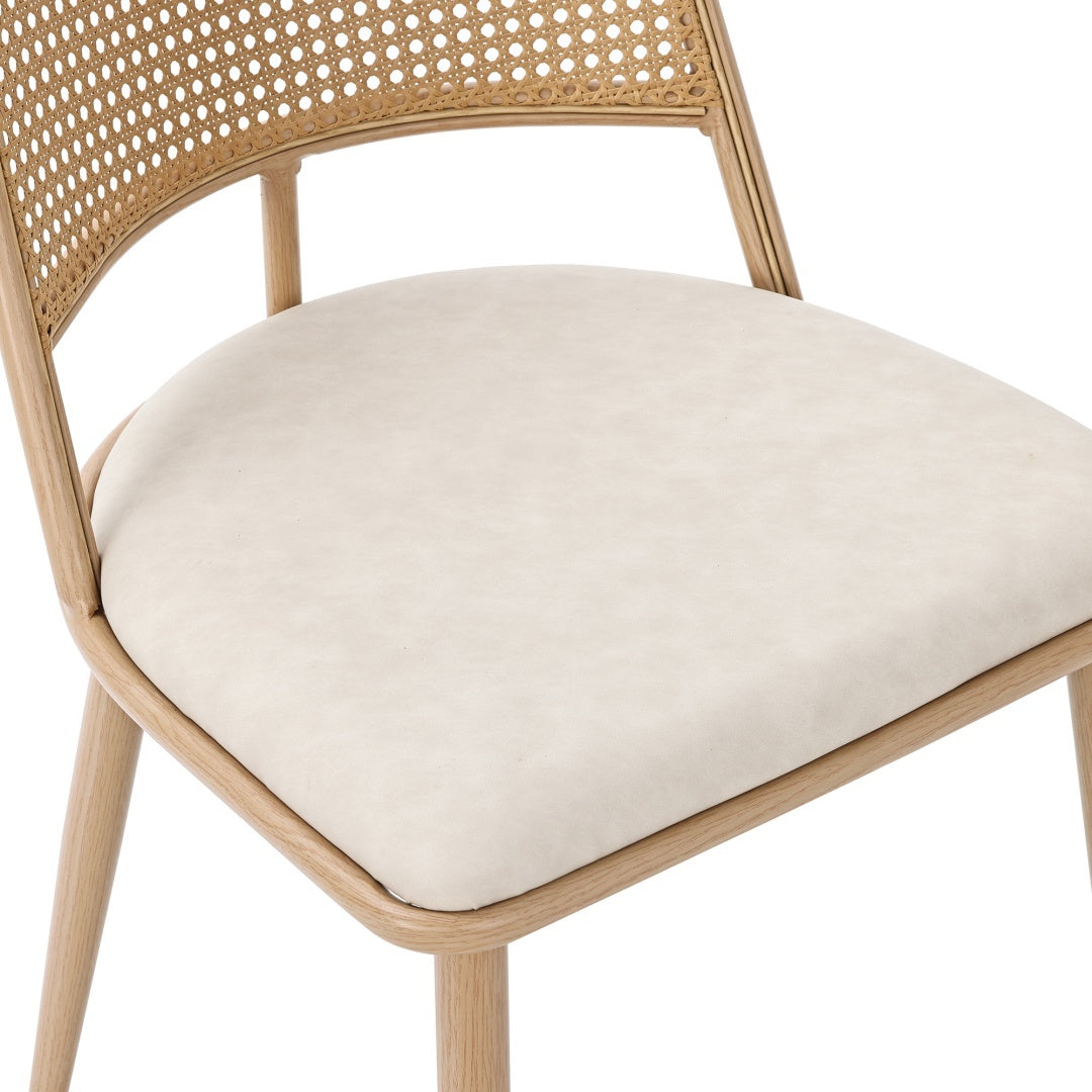 Set Of 4, PU Seat, Rattan Backrest, Bamboo Kitchen Chair With Imitation Rattan Backrest And Retro Side Armchair, Suitable For Home, Restaurant, Living Room, Cafe,beige