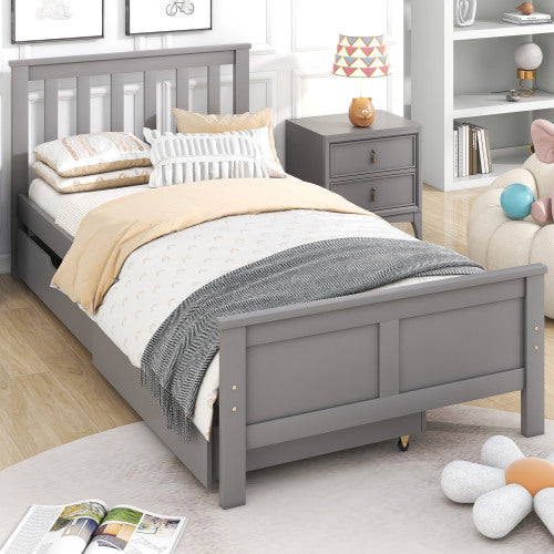 Mattress Not Included Wooden Solid Gray Pine Storage Bed With Drawers Bed Furniture Frame For Adults, Kids, Teenagers 3ft Single Gray 190x90cm