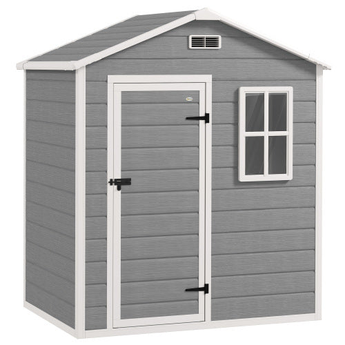 Outsunny 6 X 4ft Outdoor Shed With Foundation, Lockable Door, Vents, Windows, Plastic Shed For Tool Storage, Grey