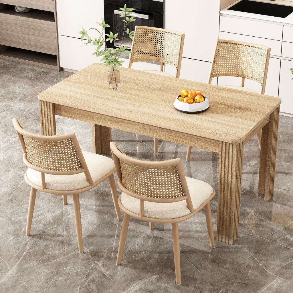 Set Of 6, PU Seat, Rattan Backrest, Bamboo Kitchen Chair With Imitation Rattan Backrest And Retro Side Armchair, Suitable For Home, Restaurant, Living Room, Cafe,beige