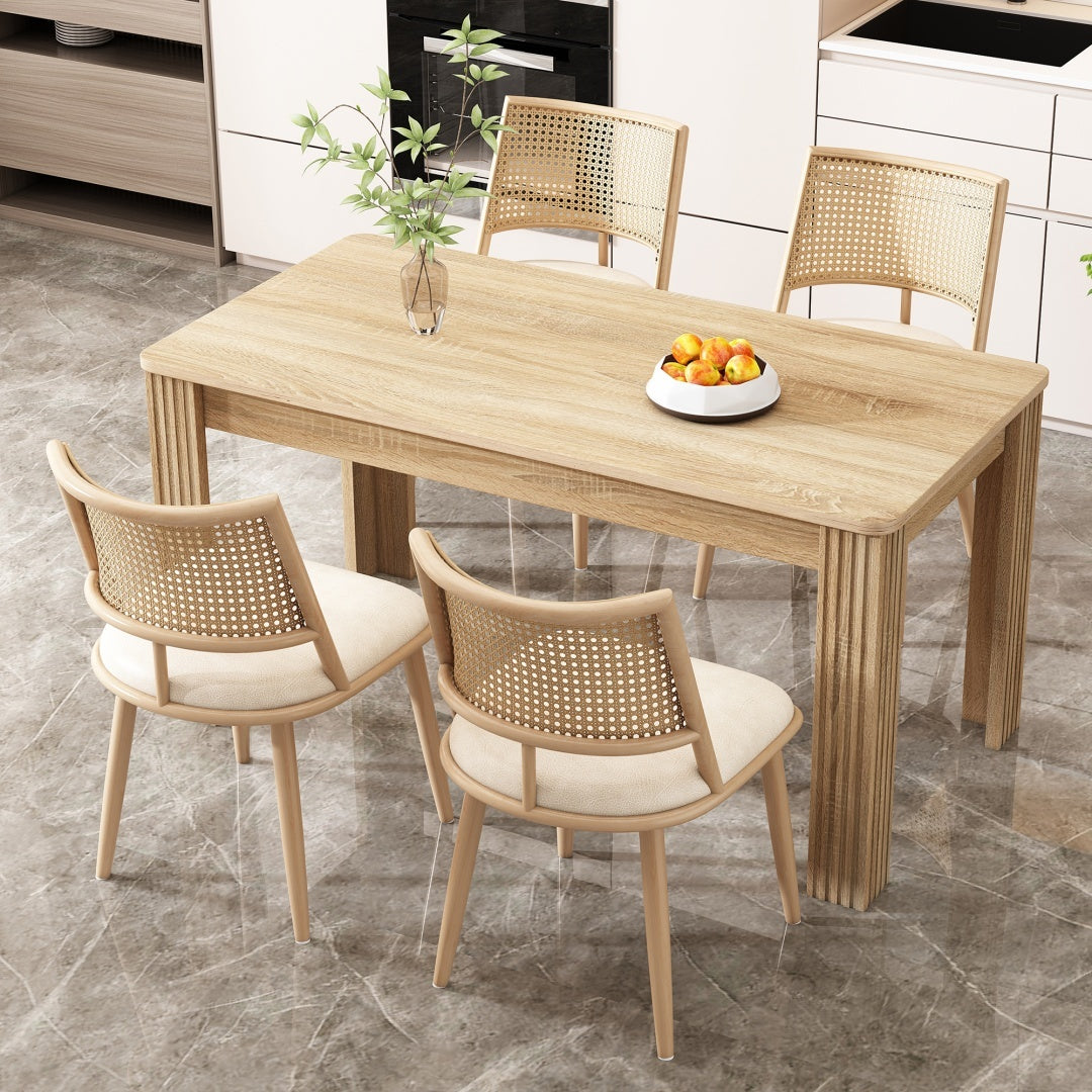 Set Of 6, PU Seat, Rattan Backrest, Bamboo Kitchen Chair With Imitation Rattan Backrest And Retro Side Armchair, Suitable For Home, Restaurant, Living Room, Cafe,beige