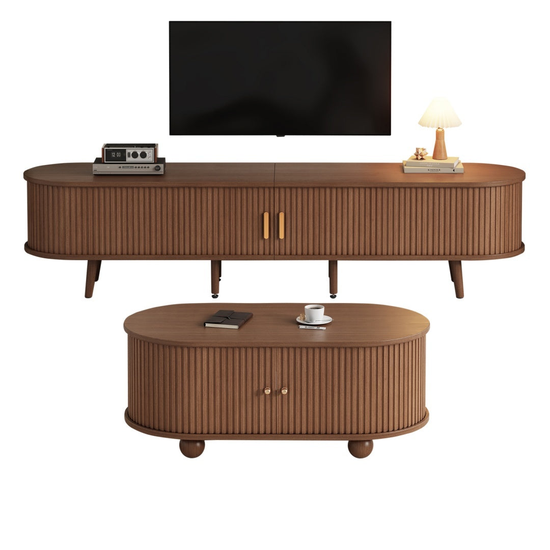TV Stand  X Coffee Table 2 Set, TV Cabinet With 2 Drawer 2 Sliding Doors For 70inch TV  Coffee Table With 2 Sliding Doors, Dark Walnut, 175x40x42cm  100x50 X40cm, MDF
