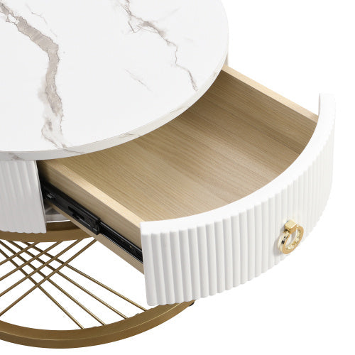 Elegant Nesting Coffee Table Marble Look Gold Decor,Side Table With Drawers  Set Of 2