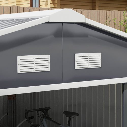 Outsunny 13 X 11ft Metal Garden Shed, Outdoor Storage Tool House With Ventilation Slots, Foundation Kit And Lockable Double Doors, Grey