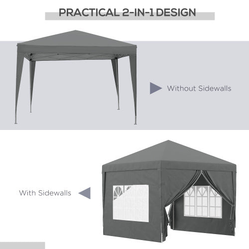 Outsunny 3 X 3 Meters Pop Up Water Resistant Gazebo Wedding Camping Party Tent Canopy Marquee With Carry Bag And 2 Windows, Grey