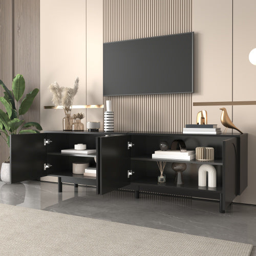 Modern Black TV Cabinet  175 X 38 X 56 Cm, Adjustable Shelves, Lightweight Lowboard TV Furniture In Luxury Style