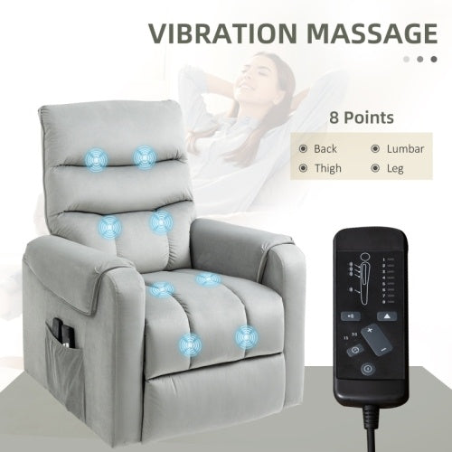 HOMCOM Vibration Massage Rise And Recliner Chair, Electric Power Lift Recliner With Remote Control And Side Pockets, Grey