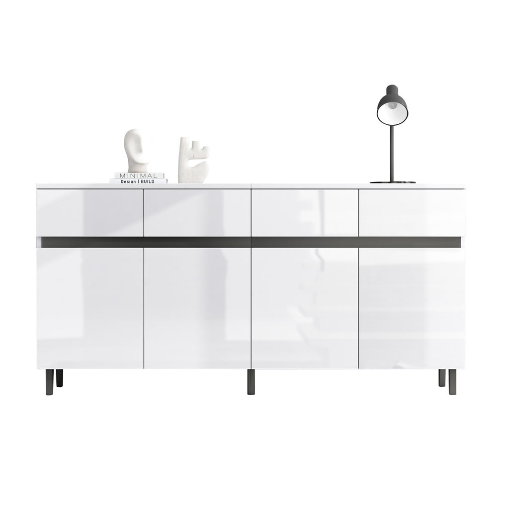 Storage Cabinet, Sideboard Buffet With 4 Drawers 4 Doors , Highboard Cabinet With Adjustable Shelves, Chest Of Drawers, Standing Cabinet, Cupboard Buffet For Living Room, Kitchen, 160X40X68cm, White