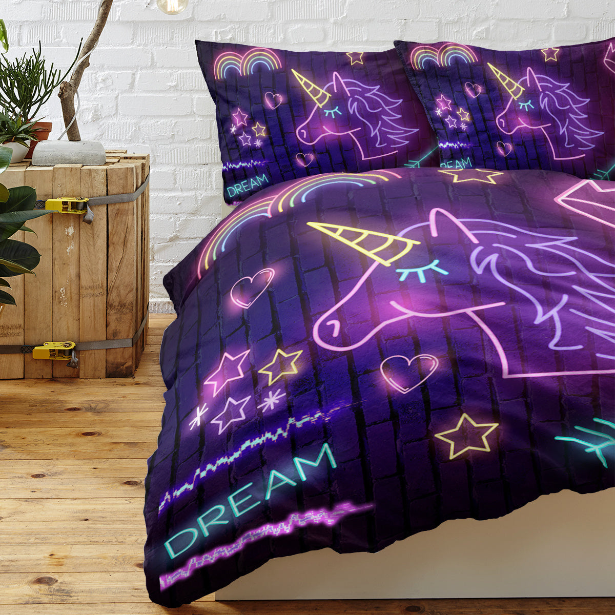 Star Bedding Neon  Pattern 3 Piece Black Duvet Cover Set