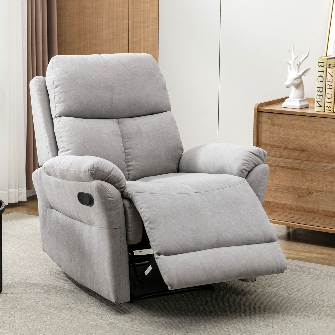 Recliner Chair For The Elderly, Fabric Upholstered Chair With Side Pockets, Recliner Armchair Adjustable For Living Room Bedroom,Gray