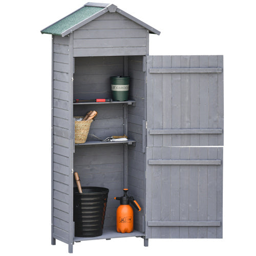 Outsunny Wooden Garden Storage Shed Utility Gardener Cabinet W 3 Shelves, Tilted-felt Roof And Two Lockable Doors, 79cm X 49cm X 191.5cm, Dark Grey