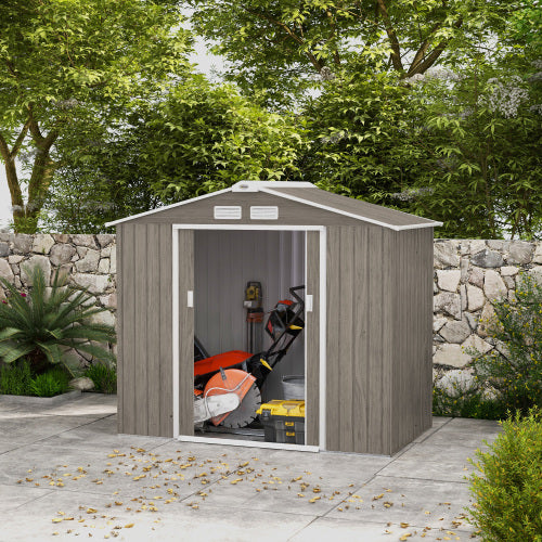Outsunny 7 X 4ft Metal Garden Storage Shed With Vents, Floor Foundation Kit And Lockable Double Doors, Light Brown