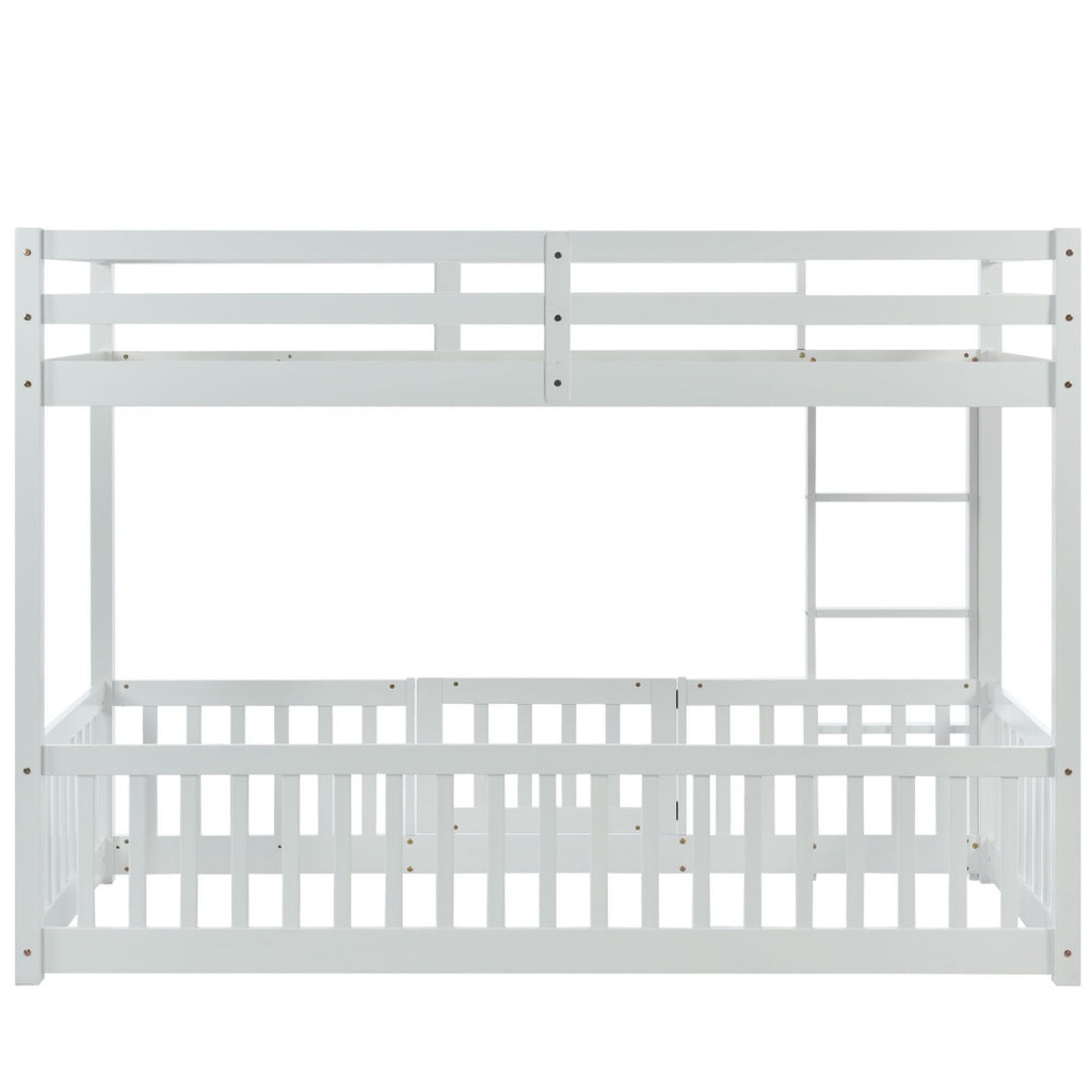 3FT Bunk Bed, Bed With Fences And Door, Children's Bed With Fall Protection And Railings, Solid Wood, White 190x90cm