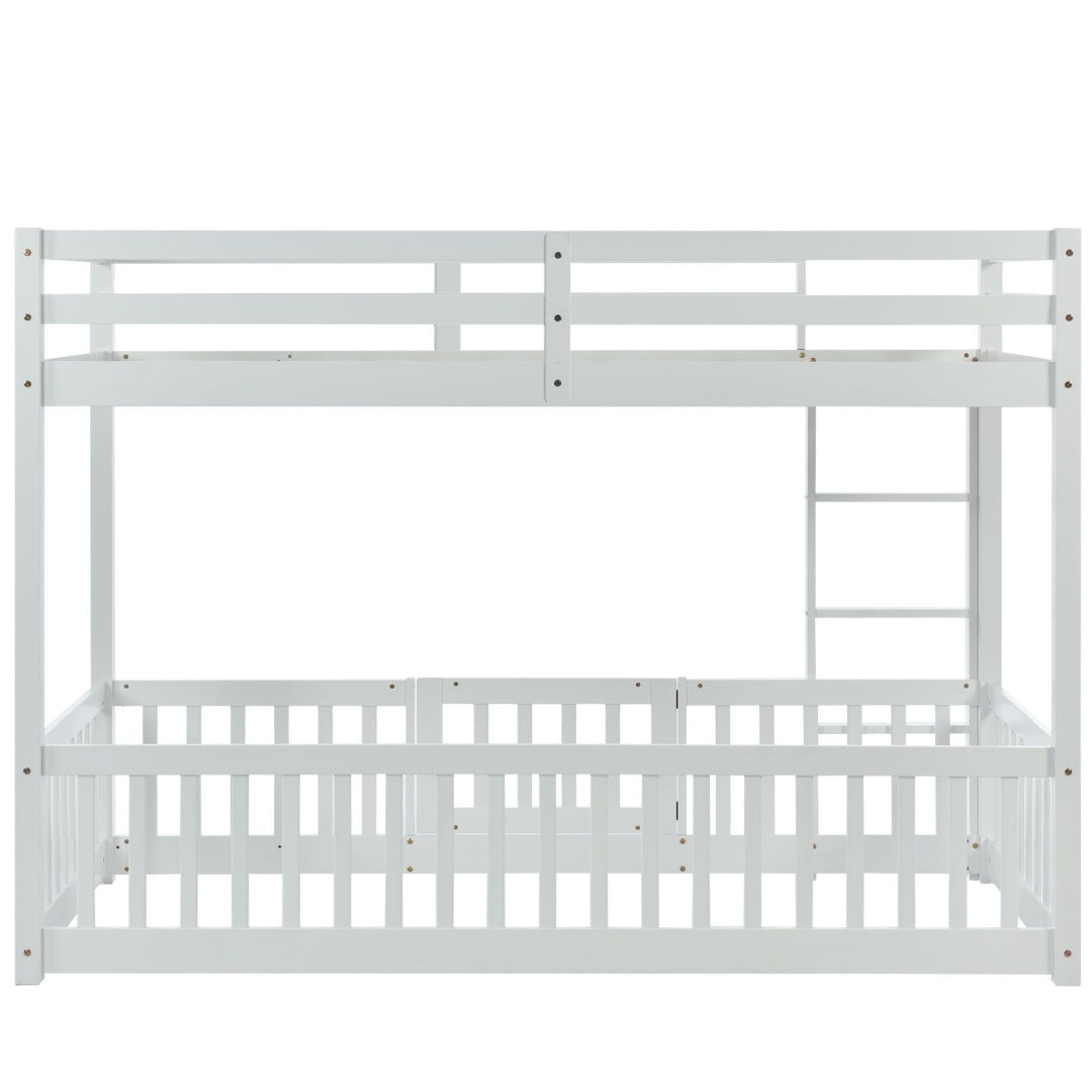 3FT Bunk Bed, Bed With Fences And Door, Children's Bed With Fall Protection And Railings, Solid Wood, White 190x90cm