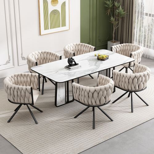 Velvet Dining Chair, Single Light Luxury Living Room Bedroom Swivel Chair, Leisure Swivel Chair With Four Metal Support Legs, Beige