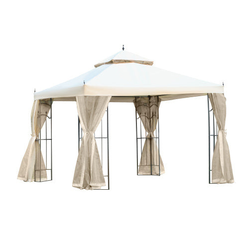 Outsunny 3Mx3M Garden Gazebo Double Top Outdoor Canopy Patio Event Party Wedding Tent Backyard Sun Shade With Netting - Cream White