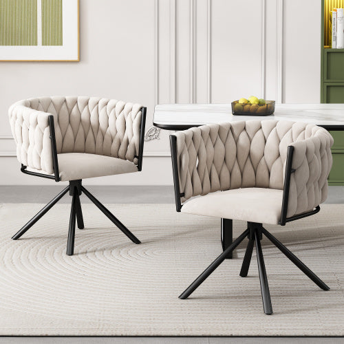 Velvet Dining Chair, Single Light Luxury Living Room Bedroom Swivel Chair, Leisure Swivel Chair With Four Metal Support Legs, Beige