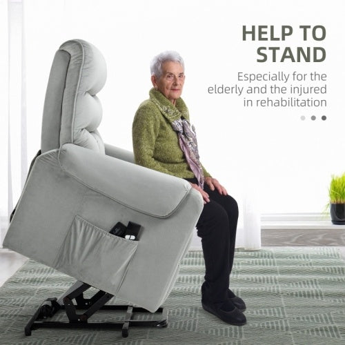 HOMCOM Vibration Massage Rise And Recliner Chair, Electric Power Lift Recliner With Remote Control And Side Pockets, Grey