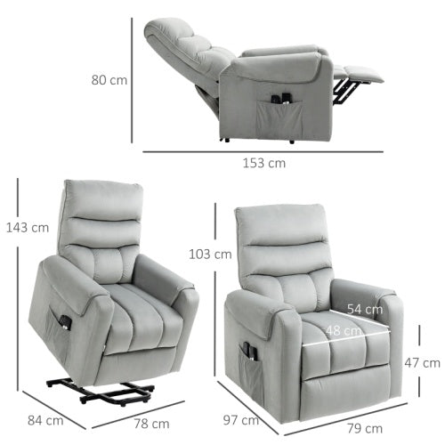 HOMCOM Vibration Massage Rise And Recliner Chair, Electric Power Lift Recliner With Remote Control And Side Pockets, Grey