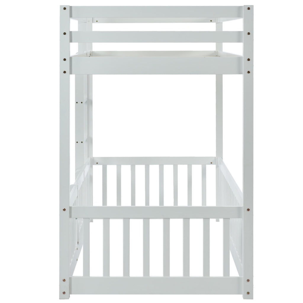 3FT Bunk Bed, Bed With Fences And Door, Children's Bed With Fall Protection And Railings, Solid Wood, White 190x90cm